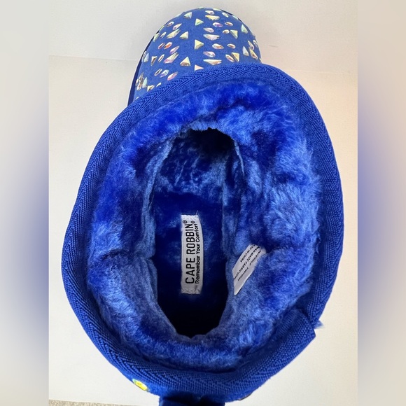 NWT Blue Rhinestone Embellished Fuzzy Boots w/ Sparkling Colored Gems & Faux Fur - Picture 5 of 12